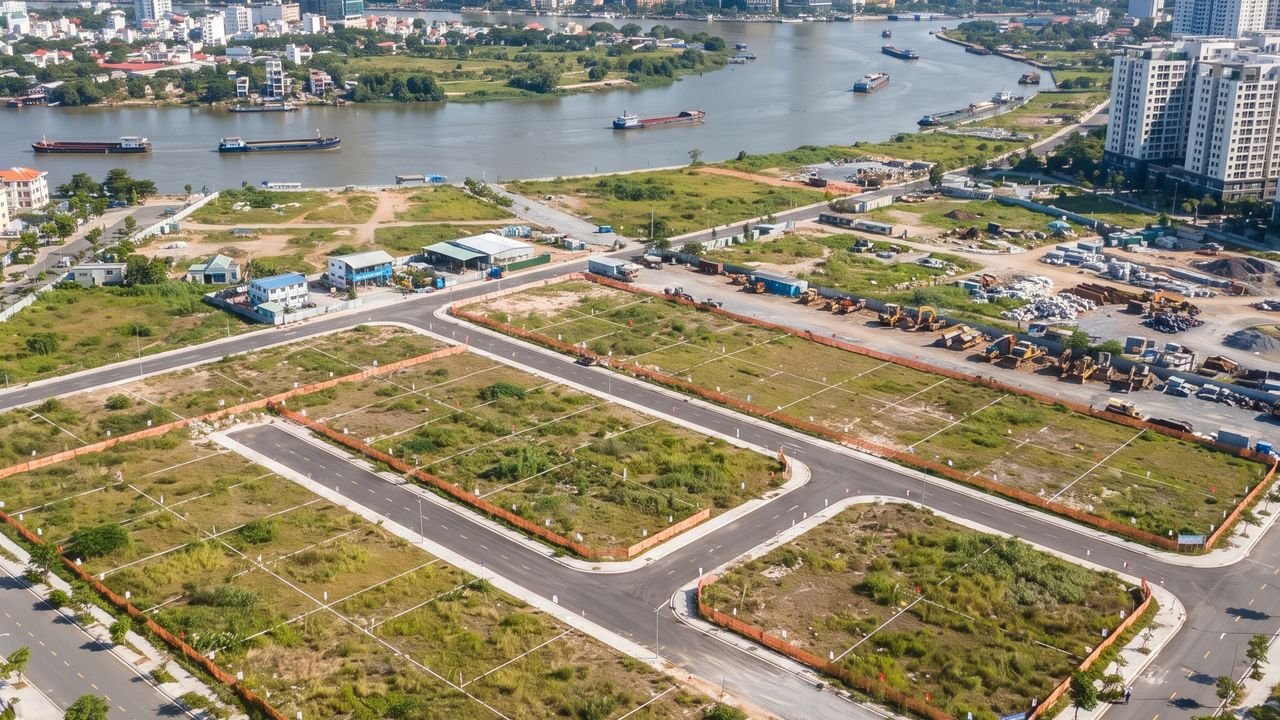 Ảnh minh họa lô đất trống chuẩn bị đấu giá tại khu đô thị mới Thủ Thiêm gần dự án Lotte Thủ Thiêm