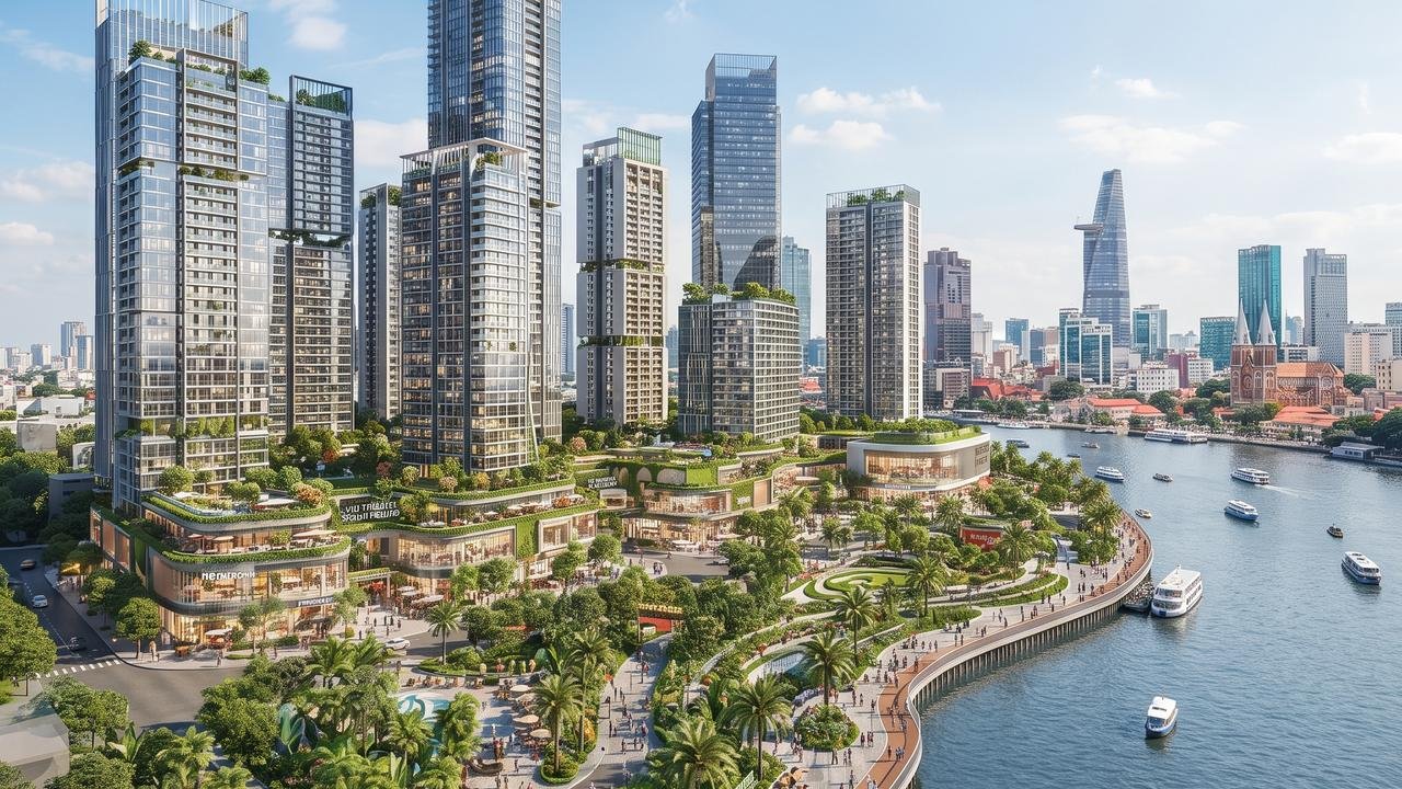 Phối cảnh tổng thể masterplan các block căn hộ và thương mại Lotte Eco Smart City Thủ Thiêm