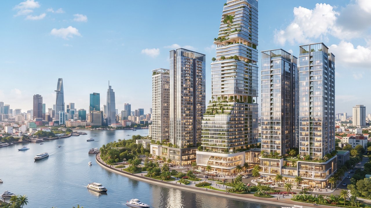 Ảnh minh họa phối cảnh khu phức hợp Lotte Eco Smart City Thủ Thiêm ven sông Sài Gòn