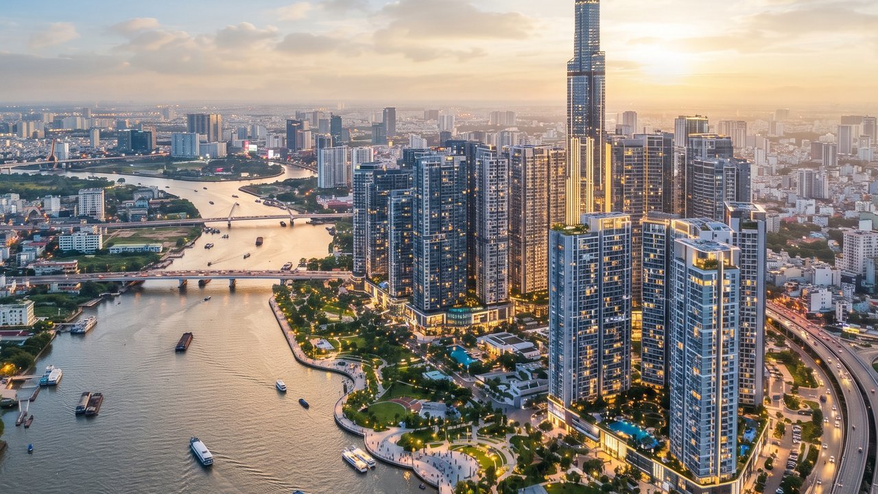 Toàn cảnh khu đô thị mới Thủ Thiêm nhìn từ trên cao, khu vực có nhiều dự án cho người nước ngoài sở hữu
