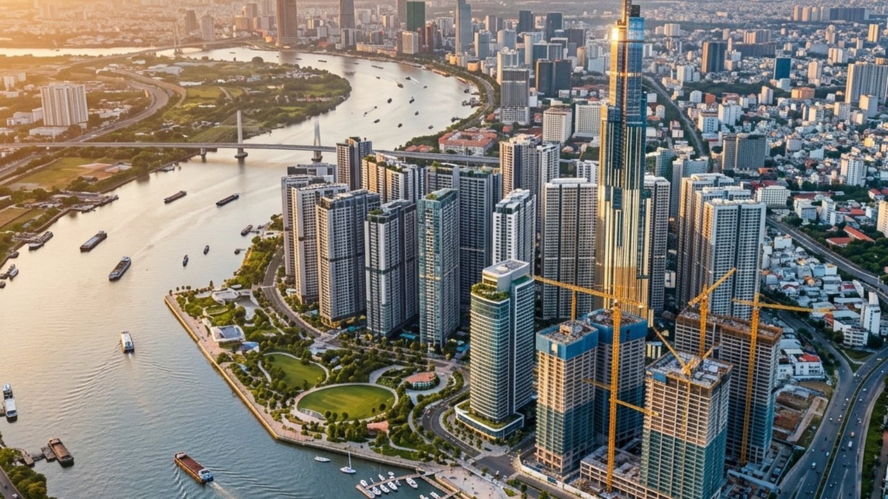 Lotte Eco Smart City Thủ Thiêm nhìn từ trên cao sau khi hoàn tất tiền sử dụng đất